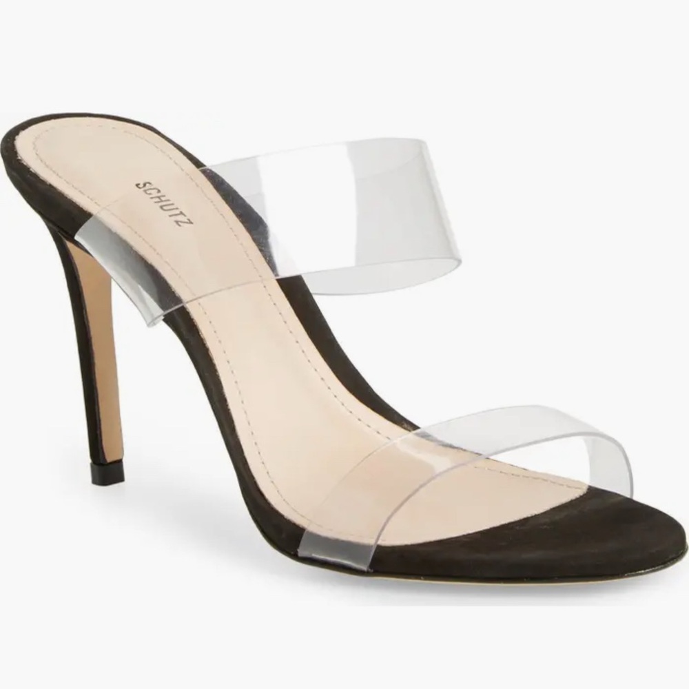 SCHUTZ Black Heels with Clear Straps